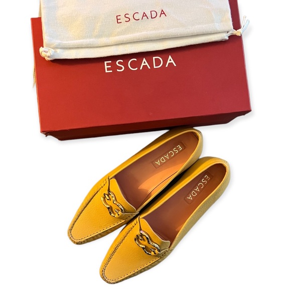 NEW Escada Buttery Yellow Loafers Ornate Gold Buckle Style 27351 Handmade Italy - Picture 14 of 14